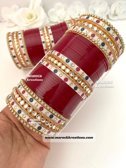 Kundan traditional Maroon/Dark Red Bridal Choora/Bridal Bangles