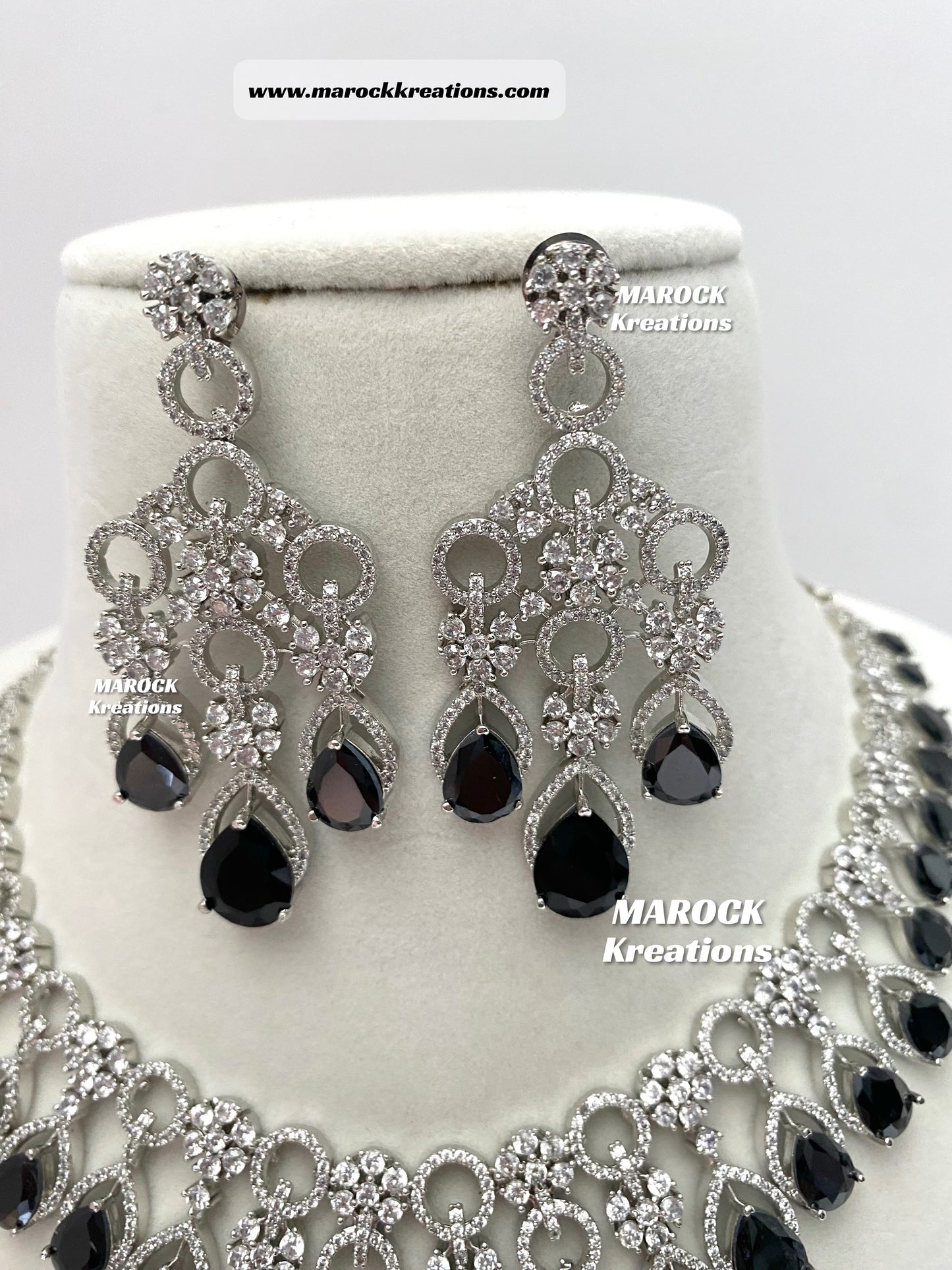 Anshika Silver American Diamond Necklace set