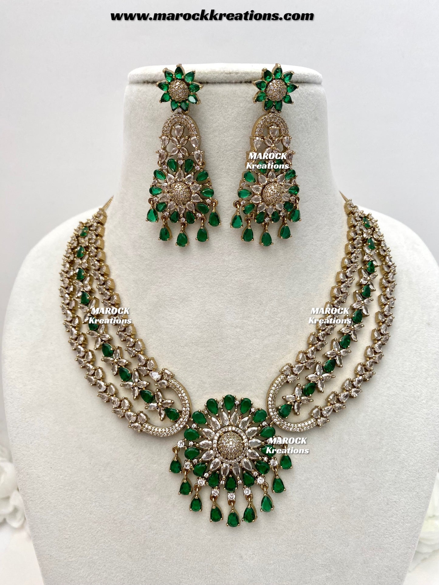 Zenab Antique Gold American Diamond Statement Necklace set