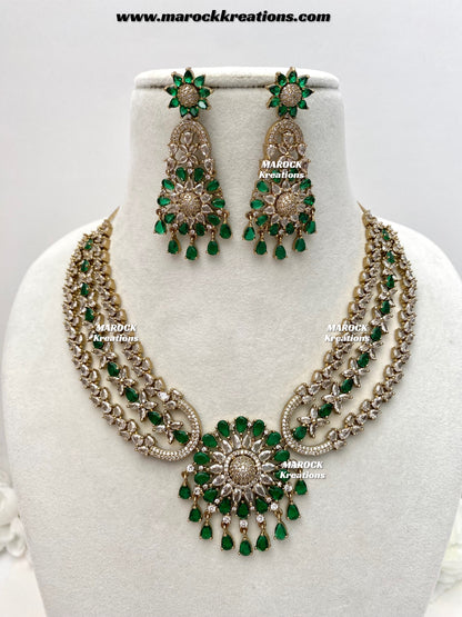 Zenab Antique Gold American Diamond Statement Necklace set