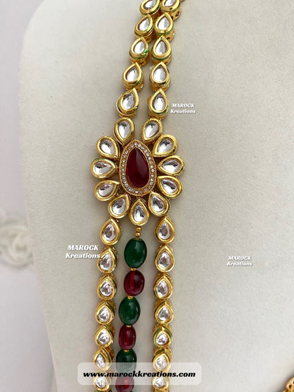 Kundan and Monalisa Rani Haar/Long necklace (Back side Meenakari)