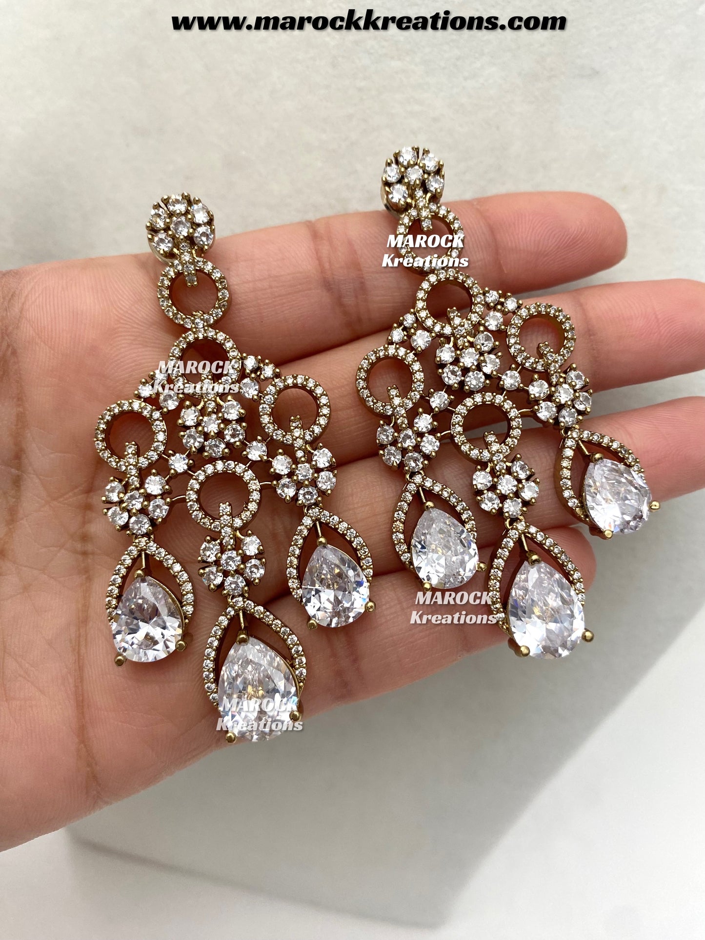 Anshika Antique Gold American Diamond Statement Necklace set