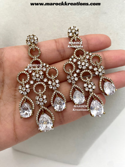Anshika Antique Gold American Diamond Statement Necklace set