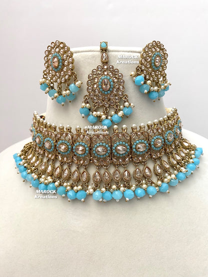 Antique Gold Polki choker sets