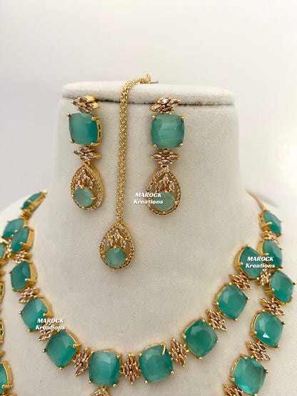 Aster Golden American Diamond Double layer Necklace set