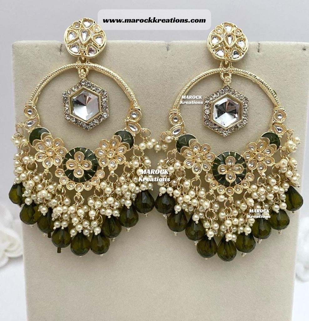 Light Gold Kundan Statement Earrings