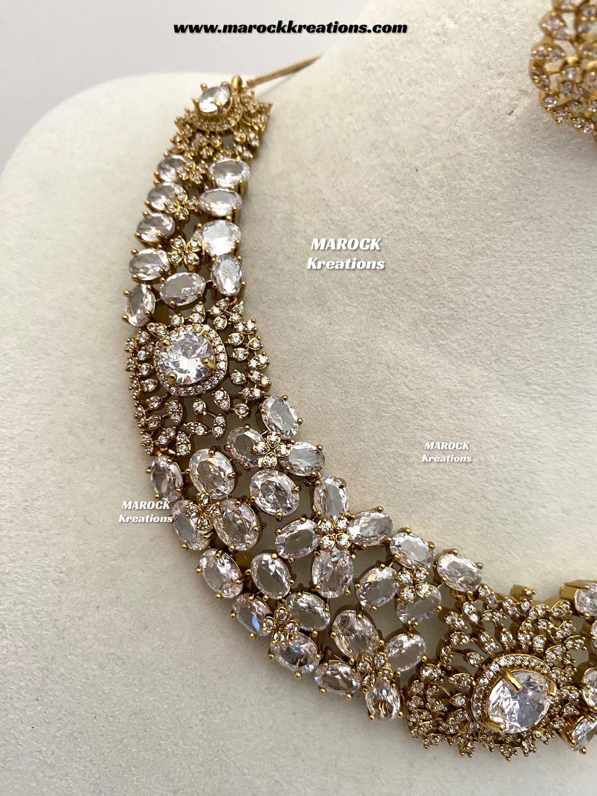 Donna Antique Gold American Diamond Statement Necklace set