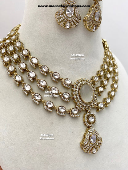 Salina Premium Quality Moissanite Kundan triple layer Necklace set