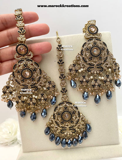 Sumona Polki Earrings (attached saharey) and tikka set