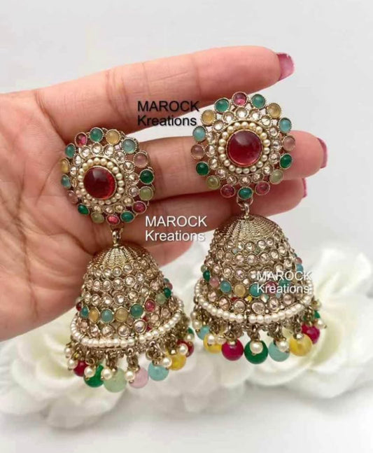 Antique Gold Polki oversized Jhumki Earrings