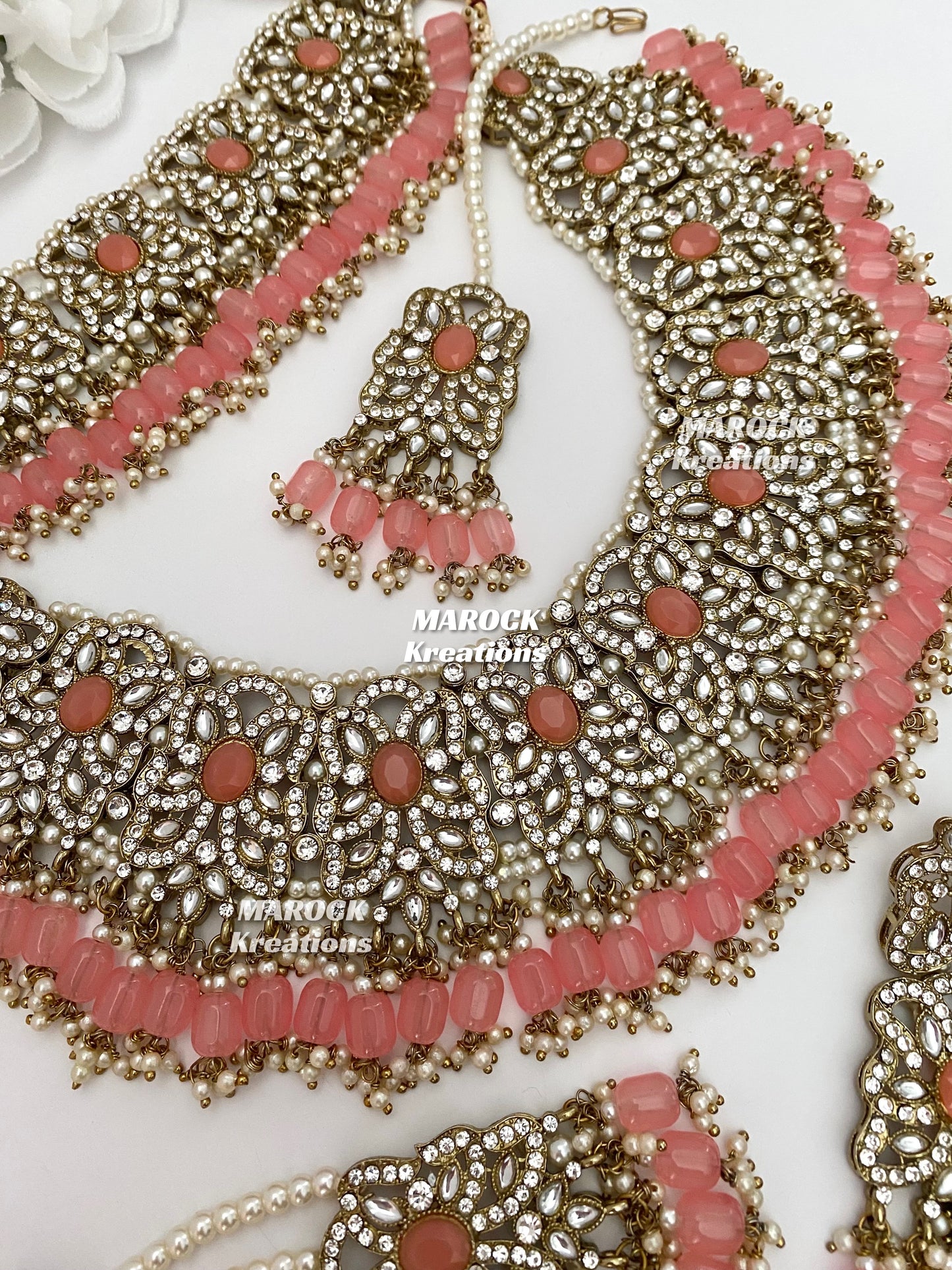 Antique Gold/Coral Pakistani choker and necklace combo set/Pakistani bridal set