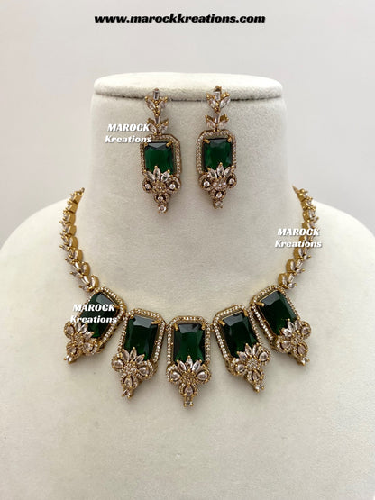 Vikita Antique Gold American diamond Statement Necklace set