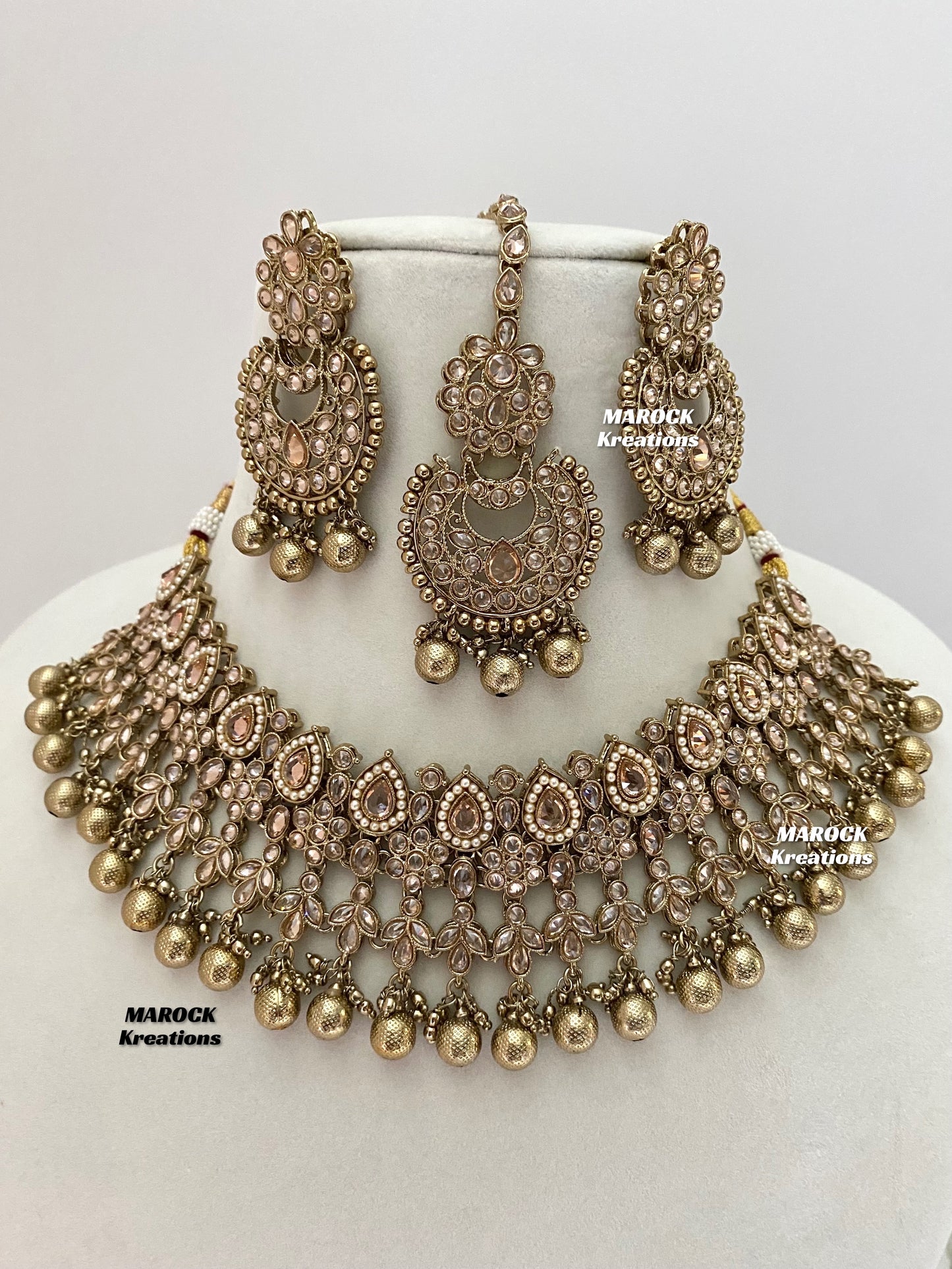 Sadhna Antique Gold Polki Necklace set