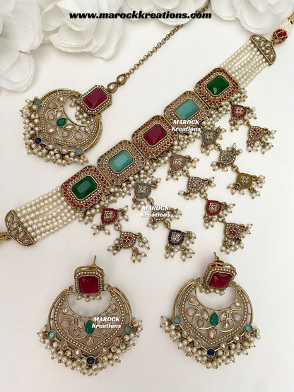 Seerat Antique Gold Polki statement trendy Choker set