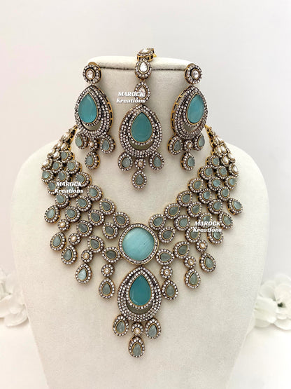 Sarah Bollywood style Victorian Monalisa Statement Necklace set