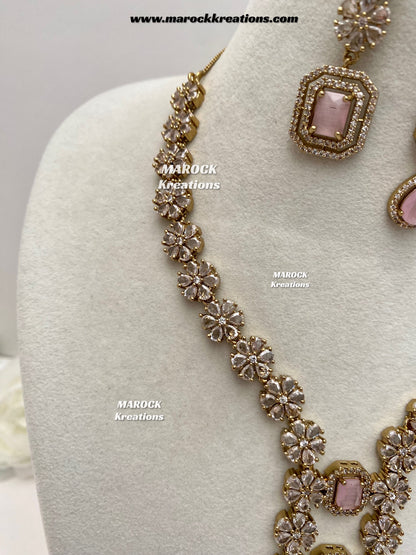 Claudia Antique Gold American Diamond Statement Necklace set