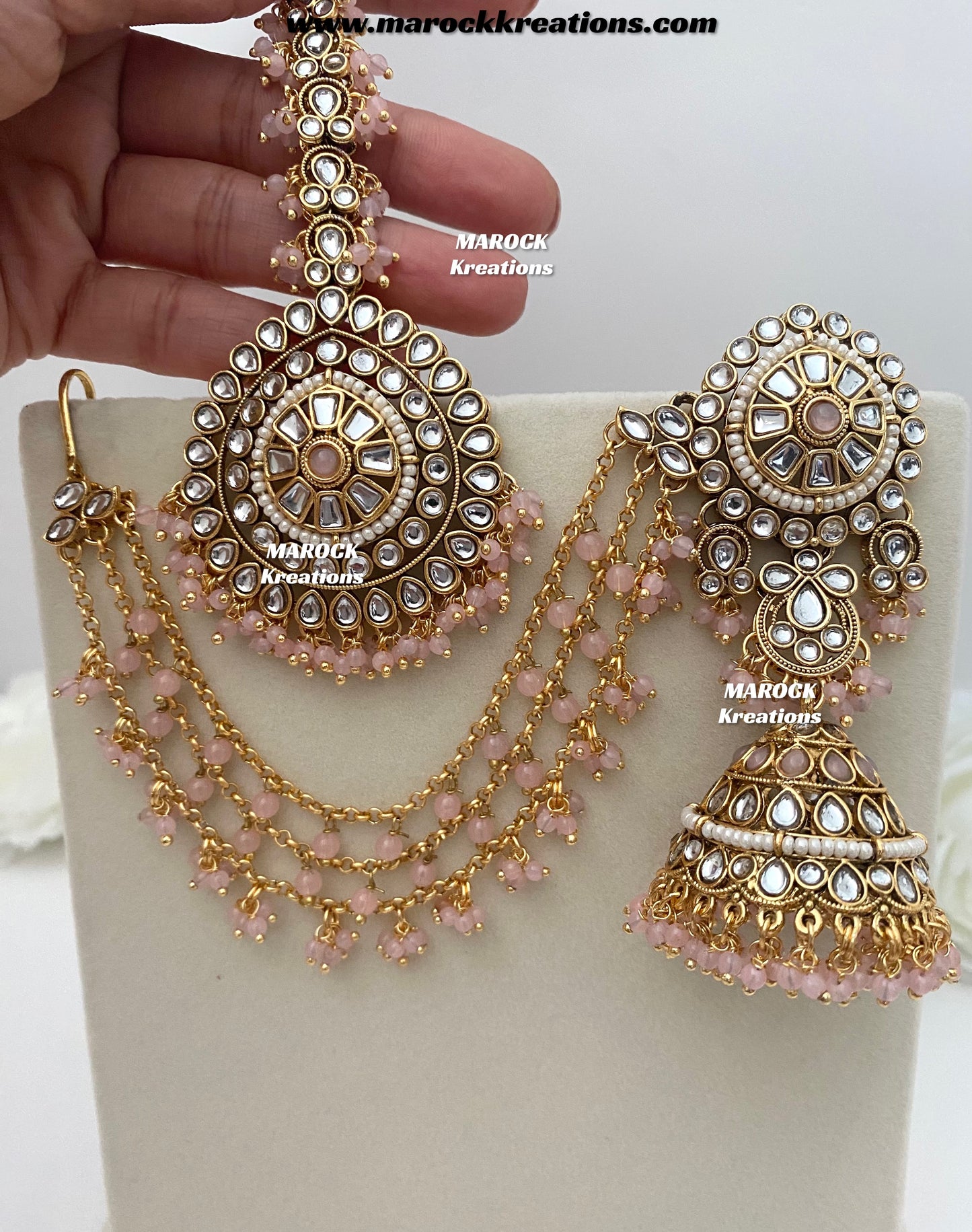 Elora Premium Quality Kundan bahubali Statement Earrings and tikka set