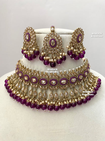 Antique Gold Polki choker sets