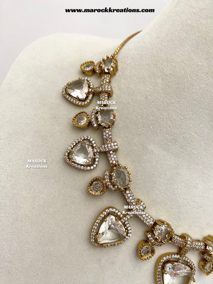 Isabel Antique Gold American Diamond Statement Necklace set