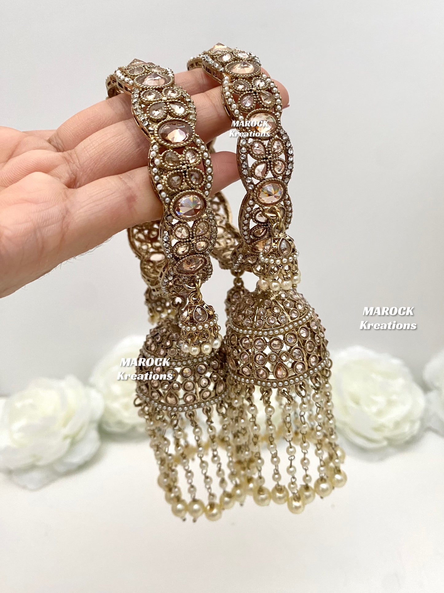 Kaynat Antique Gold Kaleere style Jhumki Bangles/Kade