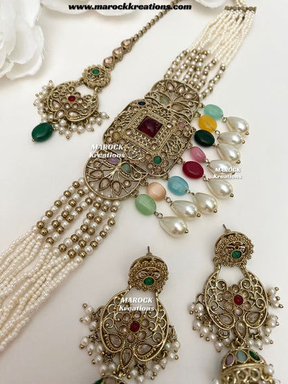 Naila Antique Gold Polki Choker set