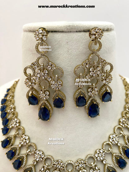 Anshika Antique Gold American Diamond Statement Necklace set