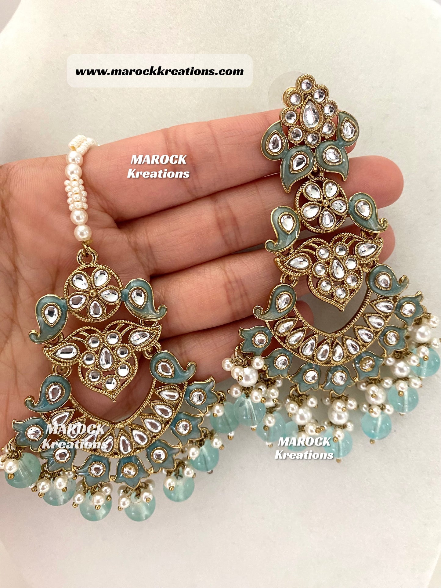 Premium Quality Kundan Meenakari Statement Earrings and tikka set