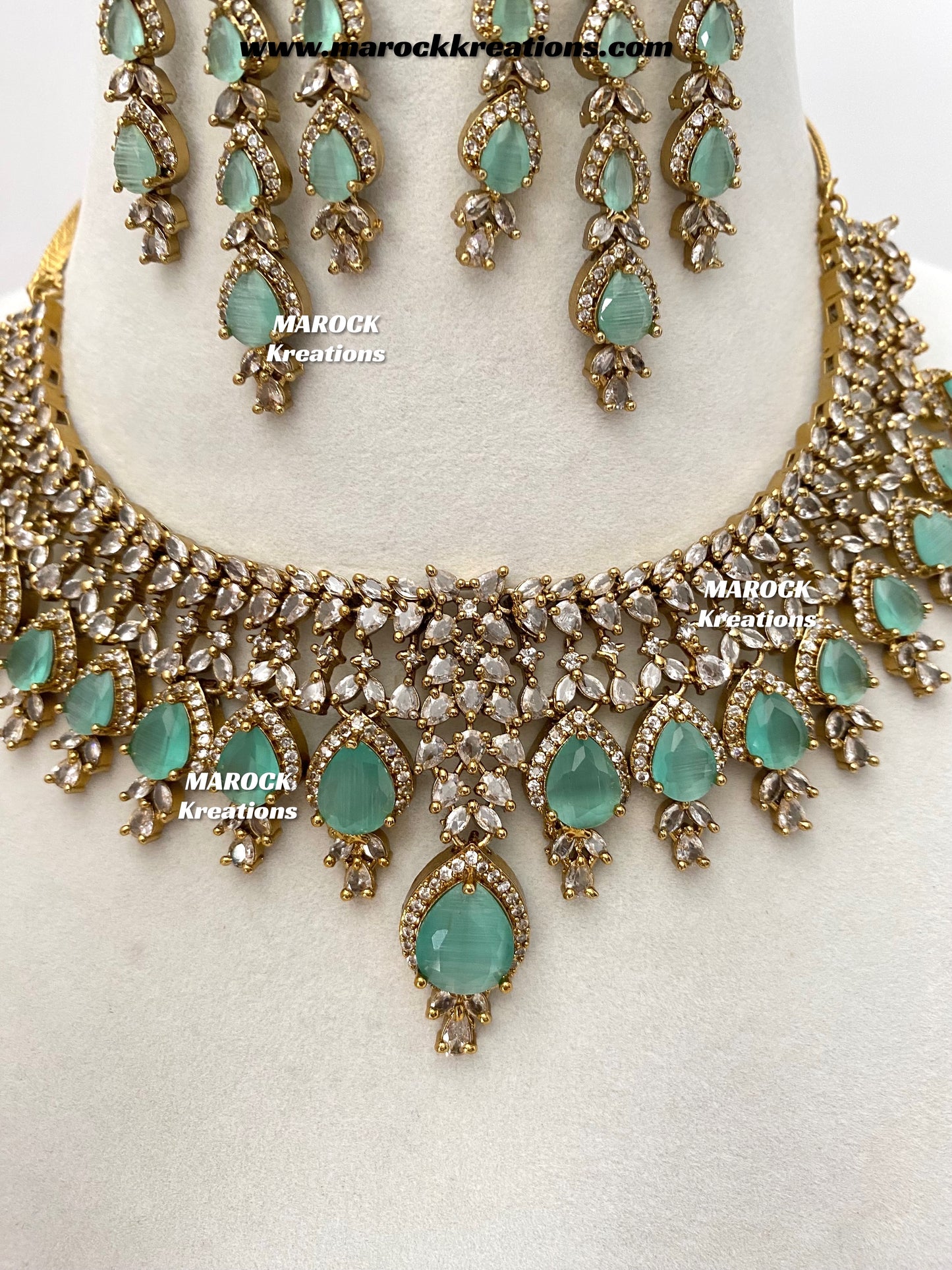 Naima Antique Gold American diamond Statement Necklace set