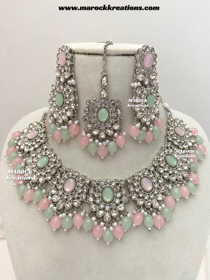Naina Silver Stone Necklace set