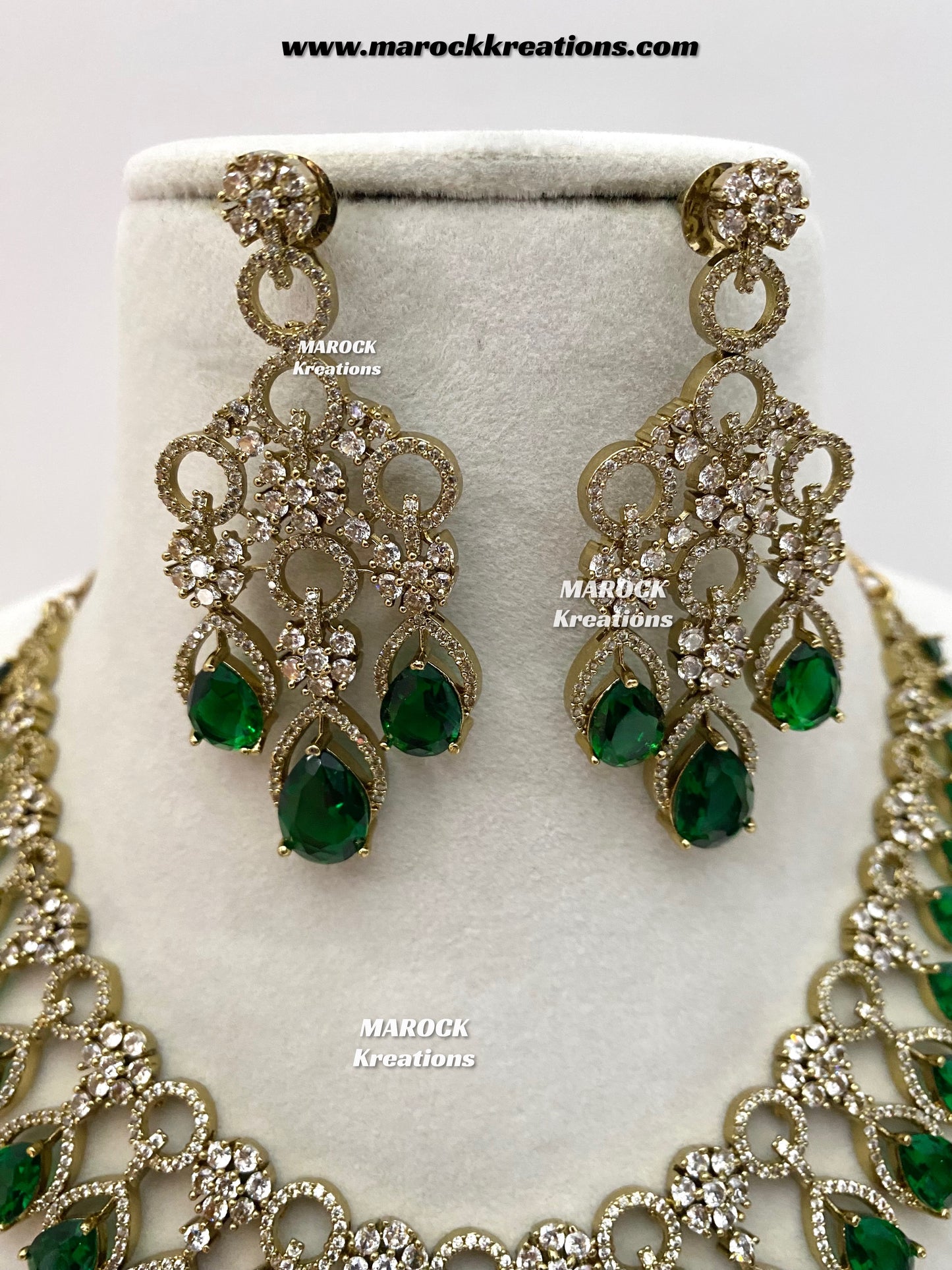 Anshika Antique Gold American Diamond Statement Necklace set