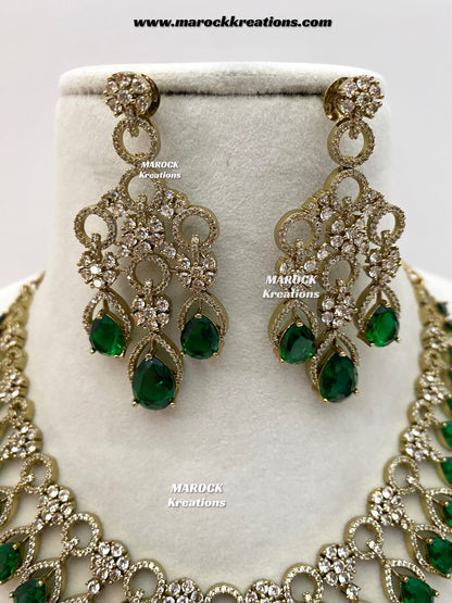 Anshika Antique Gold American Diamond Statement Necklace set