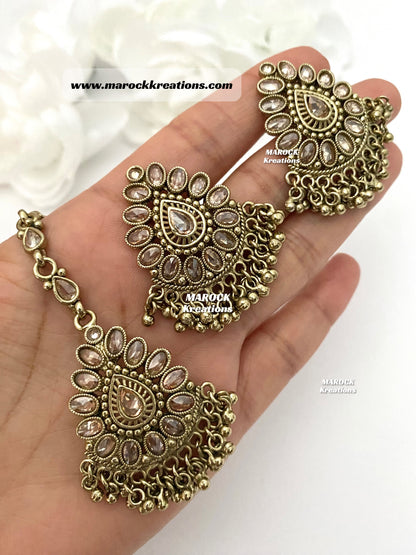 Antique Gold Polki Studs/Earrings and tikka set