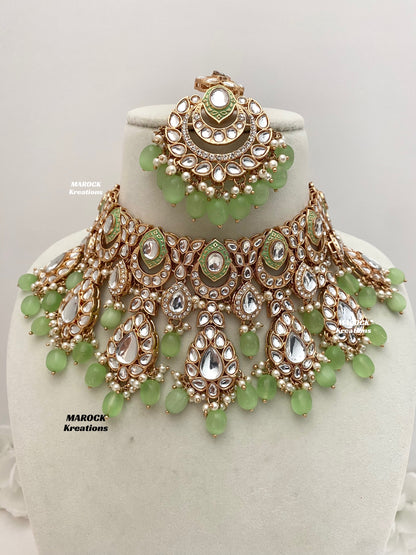 Kaniz Premium Quality Rose Gold Kundan Meenakari Choker/Necklace set
