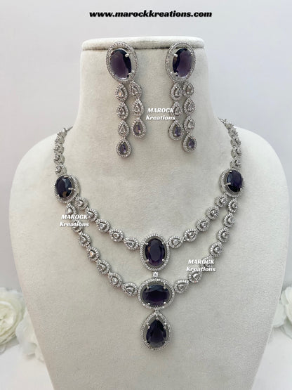 Zehra Silver American Diamond Double layer Necklace set