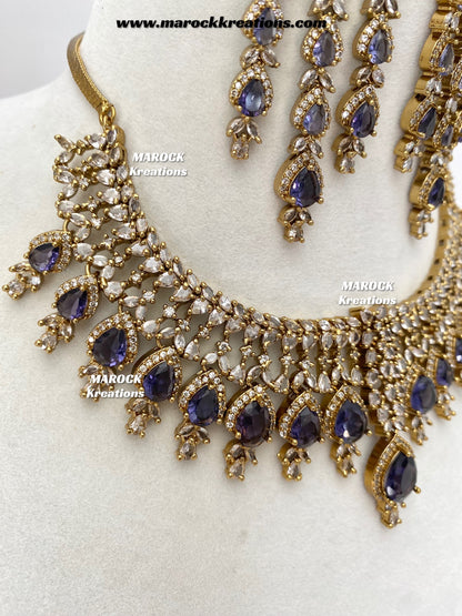 Naima Antique Gold American diamond Statement Necklace set