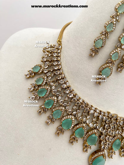 Naima Antique Gold American diamond Statement Necklace set