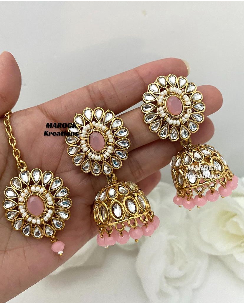 Sehaj Kundan Jhumki Earrings and tikka set