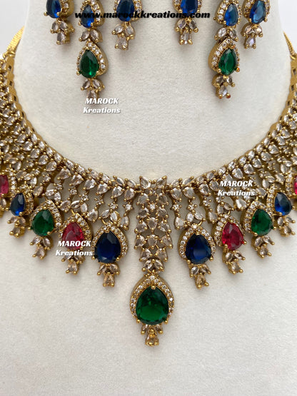 Naima Antique Gold American diamond Statement Necklace set