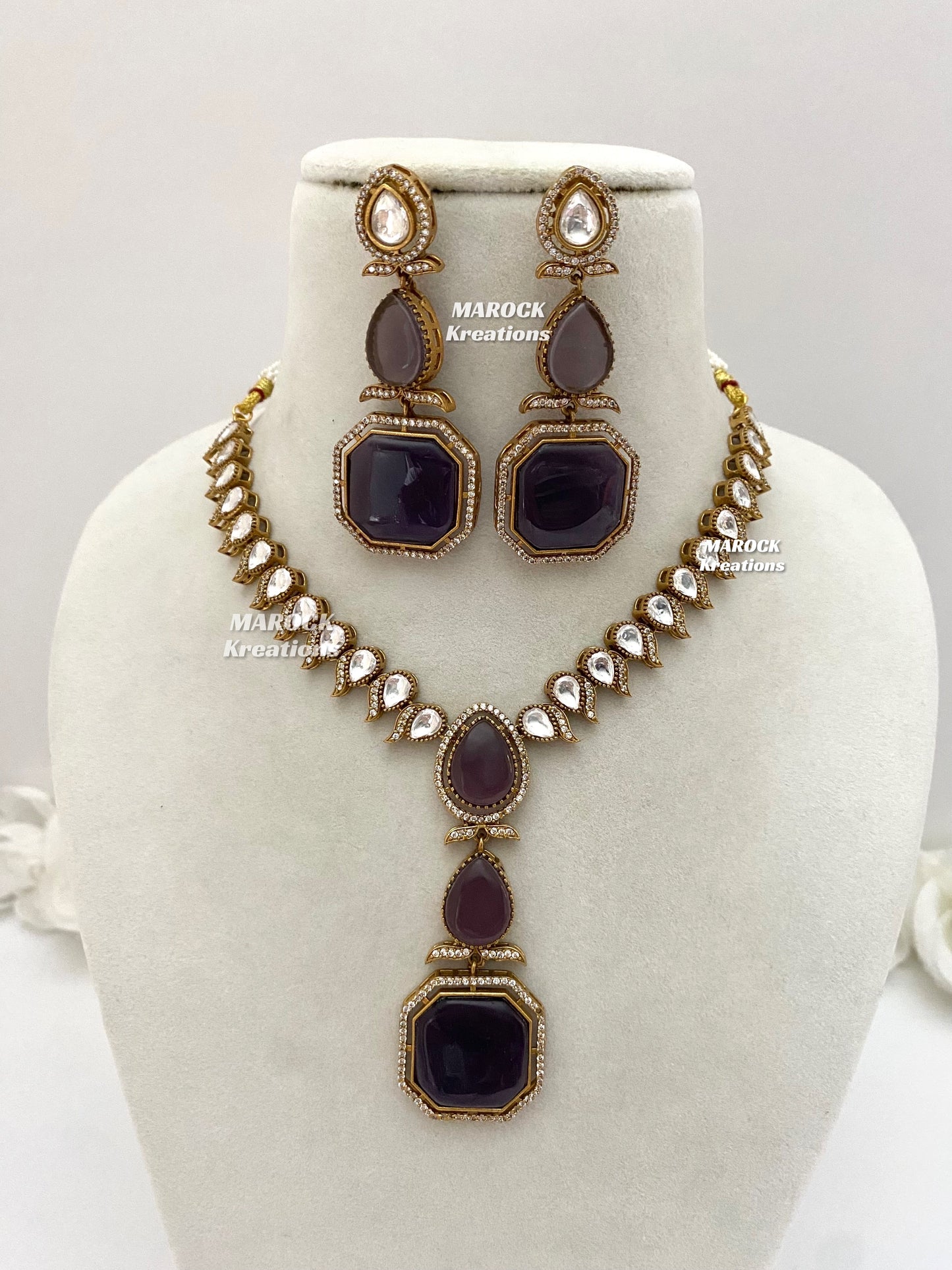 Elsie Tyani inspired Premium Quality Moissanite Kundan Necklace set