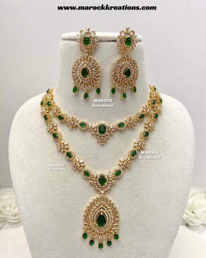 Farhat Golden American Diamond Necklace set