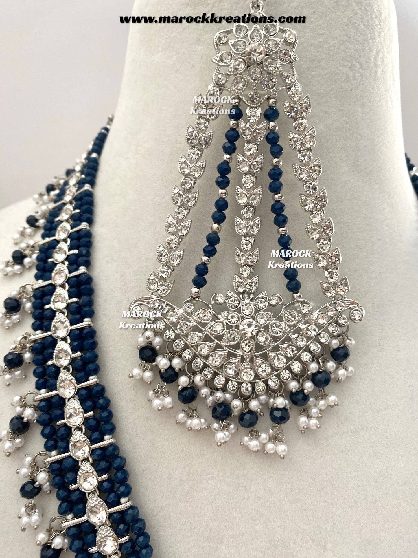 Sarwat Premium Quality Pakistani Silver Navy Blue Bridal set/bridal jewelry