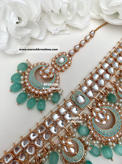 Rose Gold Kundan Meenakari Choker set