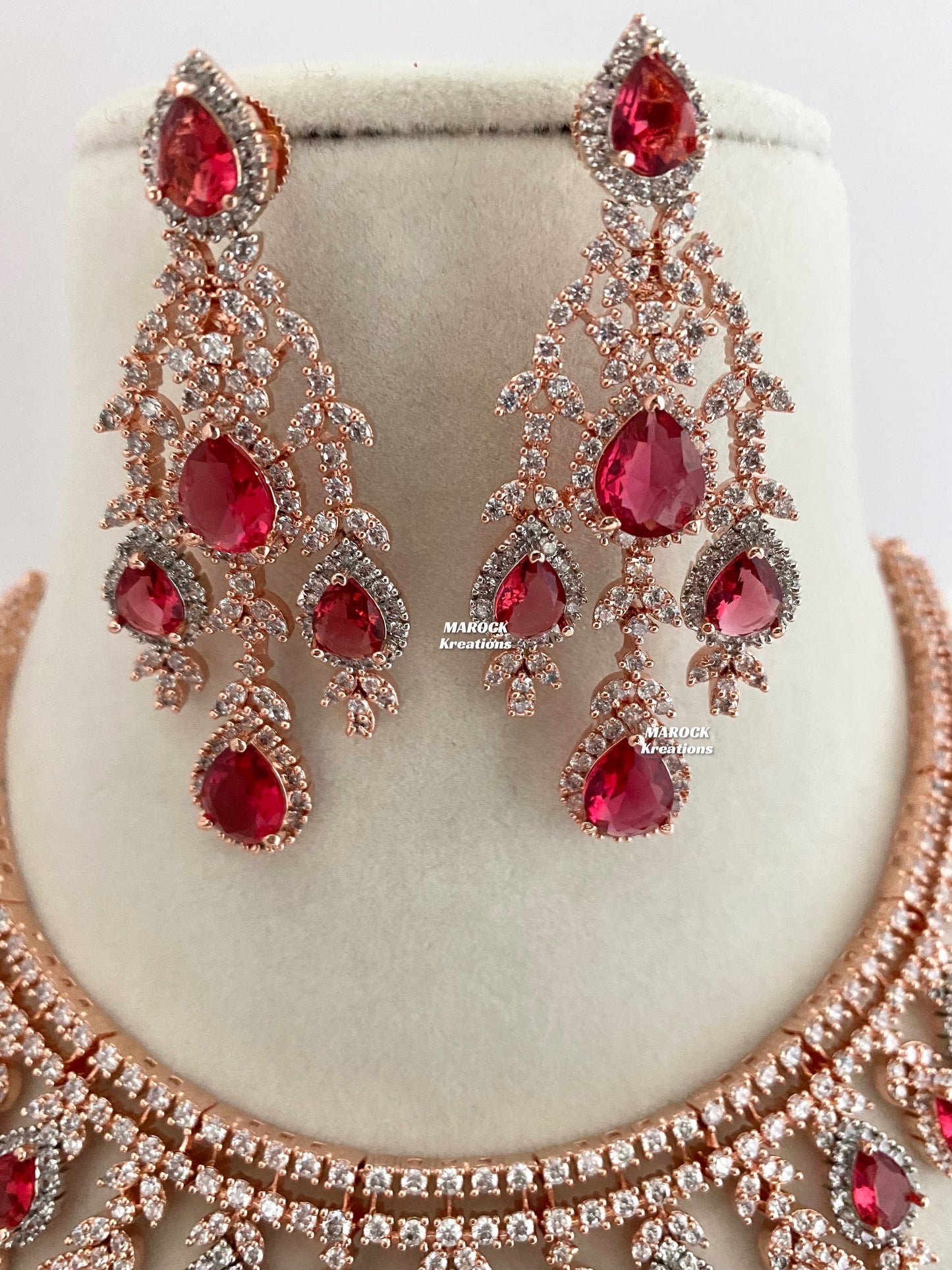 Rose Gold/Red American Diamond Necklace set