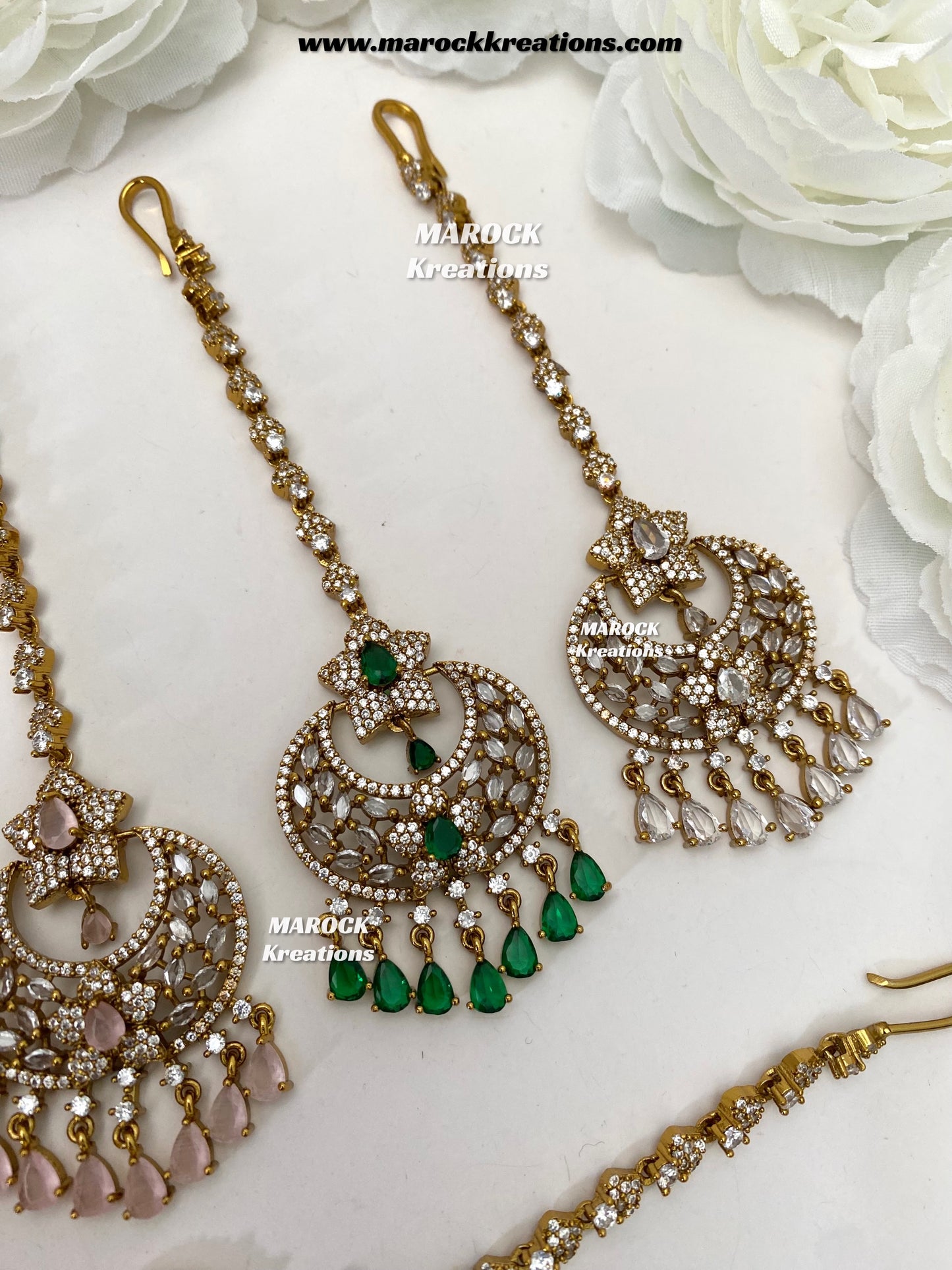 Antique Gold base American Diamond Tikka