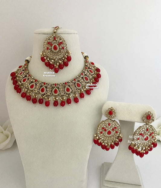 Antique Gold/Red Polki Necklace set