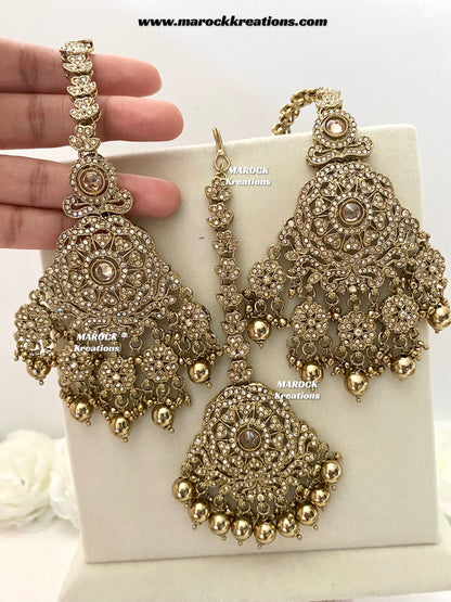 Sumona Polki Earrings (attached saharey) and tikka set
