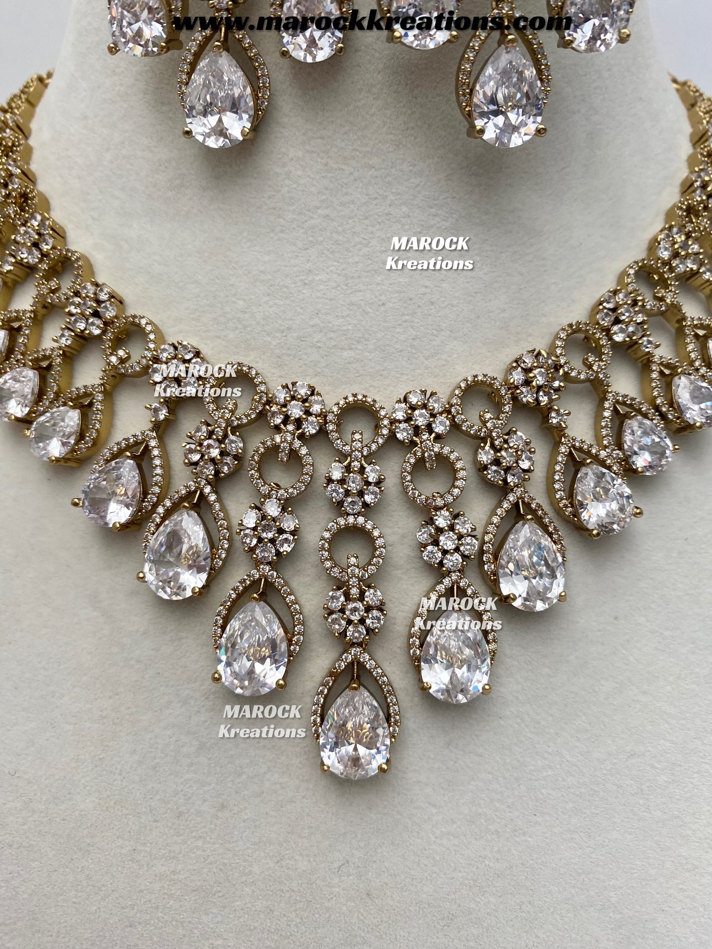 Anshika Antique Gold American Diamond Statement Necklace set