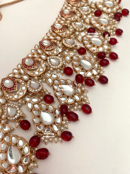 Kaniz Premium Quality Rose Gold Kundan Meenakari Choker/Necklace set