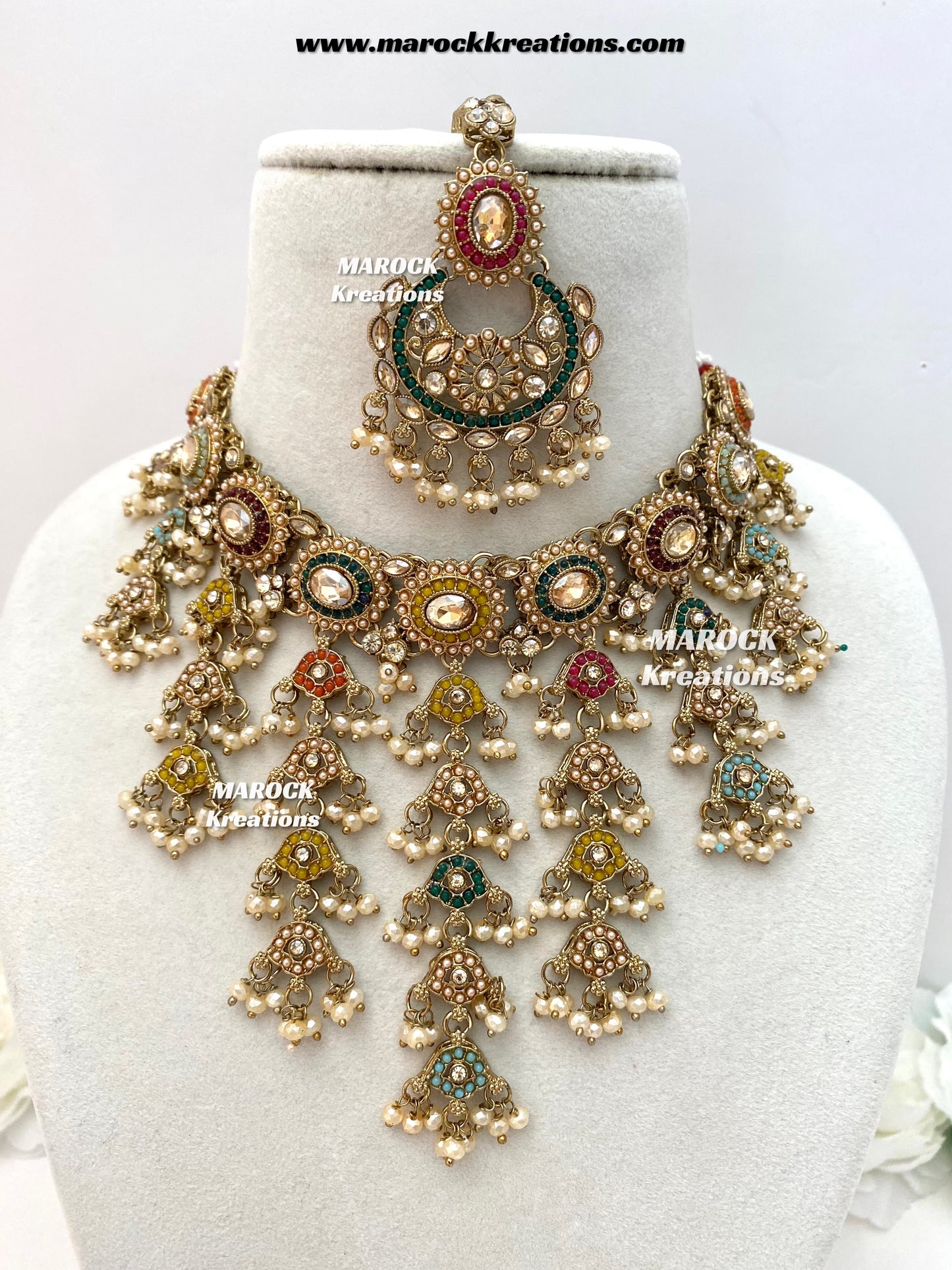 Shaya Antique Gold Polki waterfall Choker set