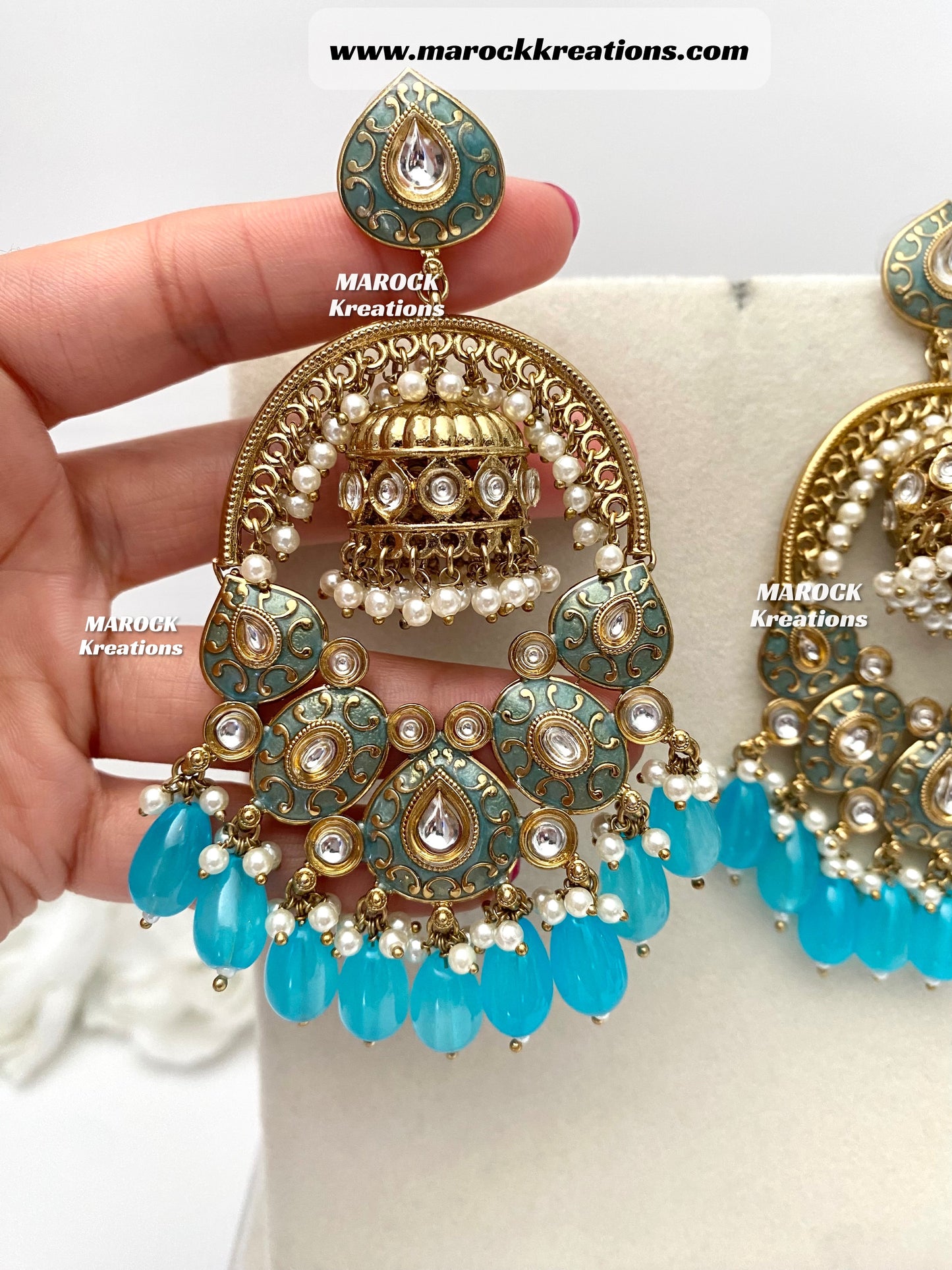 Tanya Bollywood style Kundan Meenakari Statement Earrings